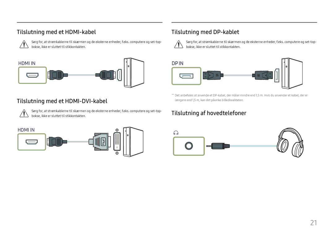 Samsung LS24H650FDUXEN Tilslutning med et HDMI-kabel, Tilslutning med et HDMI-DVI-kabel, Tilslutning af hovedtelefoner 