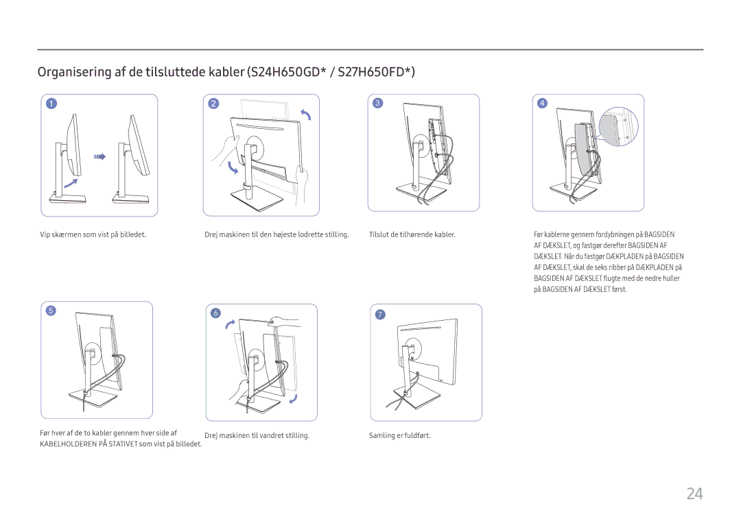 Samsung LS24H650GDUXXE, LS24H650GDUXEN, LS24H650FDUXEN manual Organisering af de tilsluttede kabler S24H650GD* / S27H650FD 