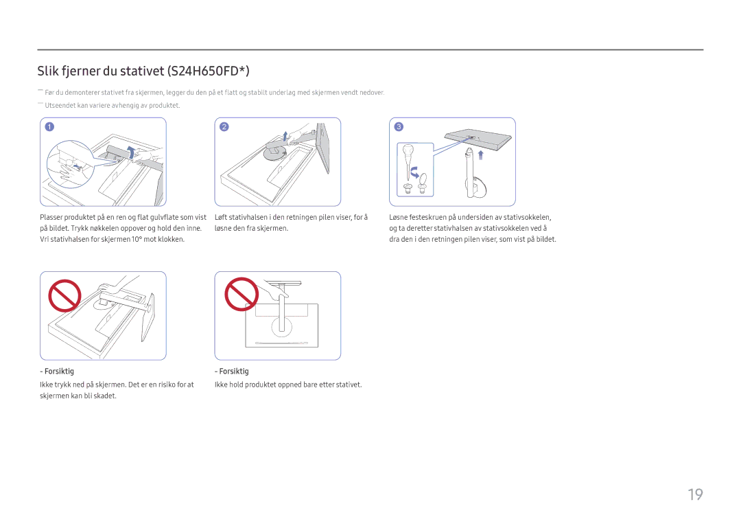 Samsung LS24H650GDUXXE, LS24H650GDUXEN, LS24H650FDUXEN, LS27H650FDUXEN, LS24H650FDUXXE Slik fjerner du stativet S24H650FD 