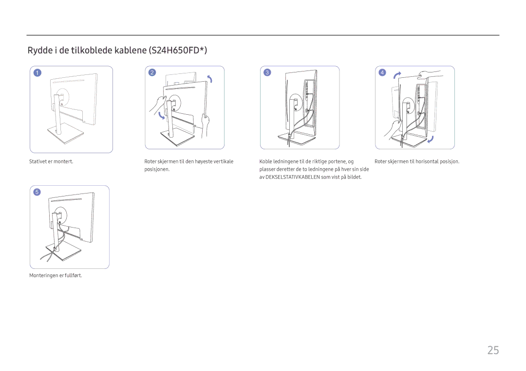 Samsung LS24H650GDUXEN, LS24H650FDUXEN, LS27H650FDUXEN, LS24H650FDUXXE manual Rydde i de tilkoblede kablene S24H650FD 