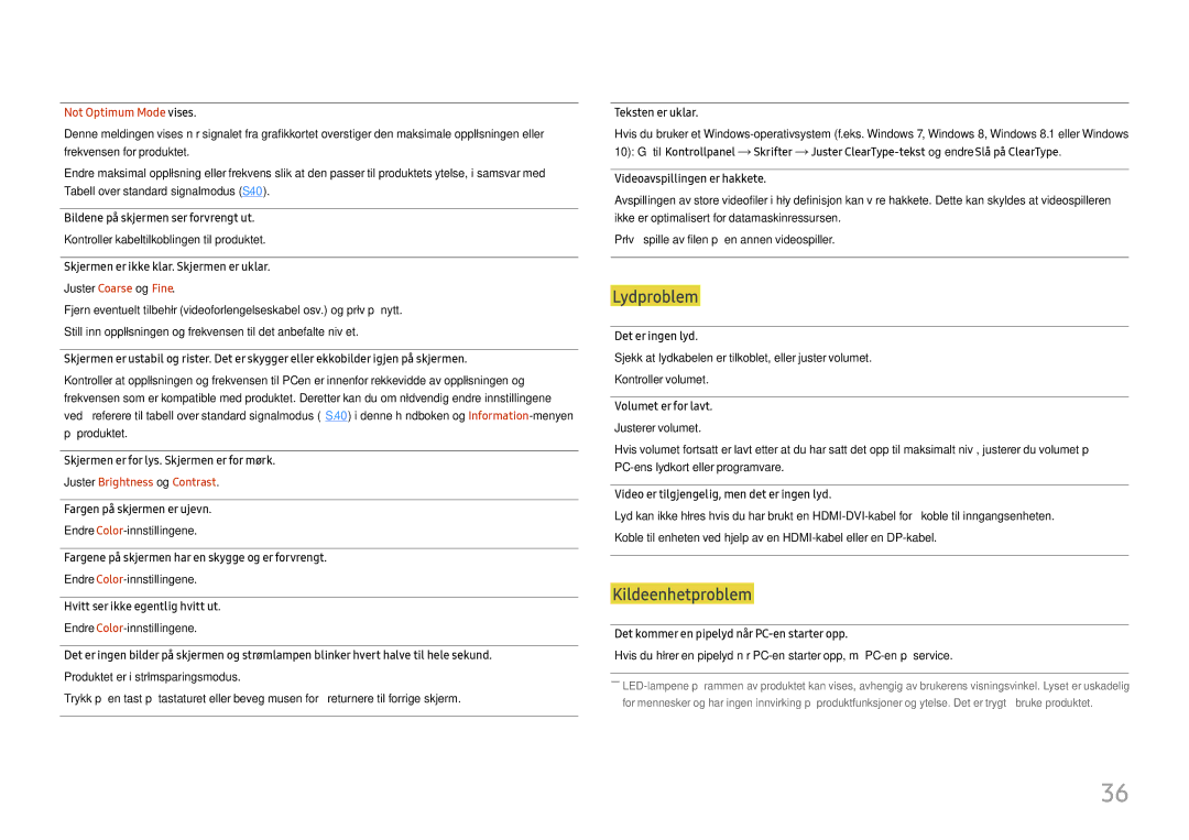 Samsung LS24H650FDUXEN, LS24H650GDUXEN, LS27H650FDUXEN, LS24H650FDUXXE, LS24H650GDUXXE manual Lydproblem 