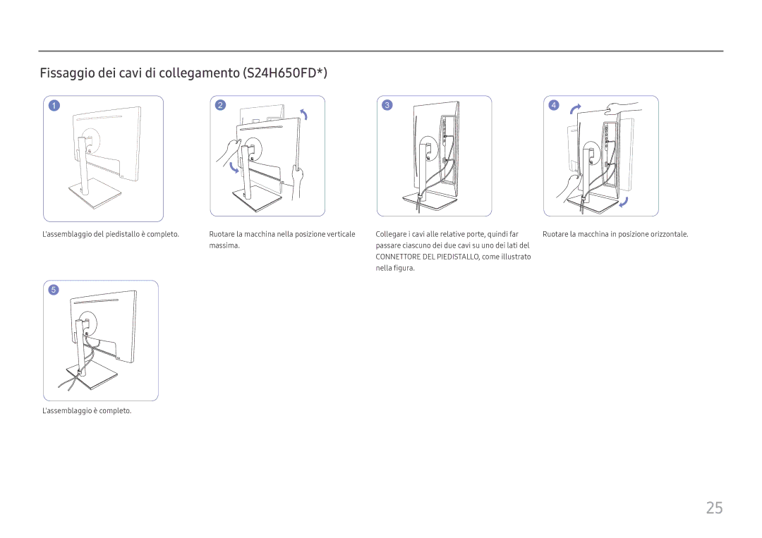 Samsung LS24H650FDUXEN, LS24H650GDUXEN, LS27H650FDUXEN manual Fissaggio dei cavi di collegamento S24H650FD 