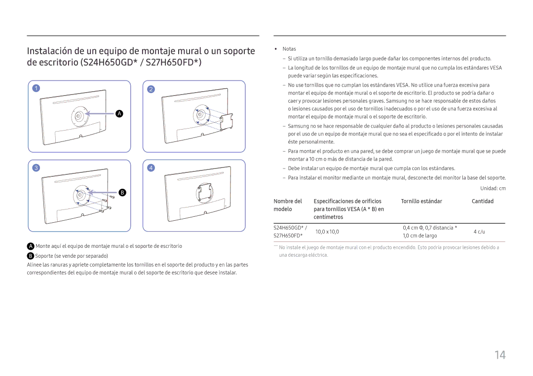 Samsung LS27H650FDUXEN, LS24H650GDUXEN, LS24H650FDUXEN manual Unidad cm 