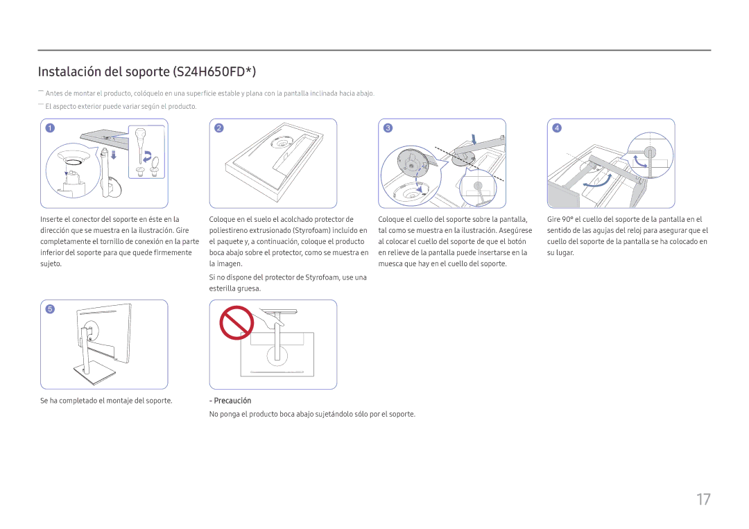 Samsung LS27H650FDUXEN, LS24H650GDUXEN, LS24H650FDUXEN manual Instalación del soporte S24H650FD 