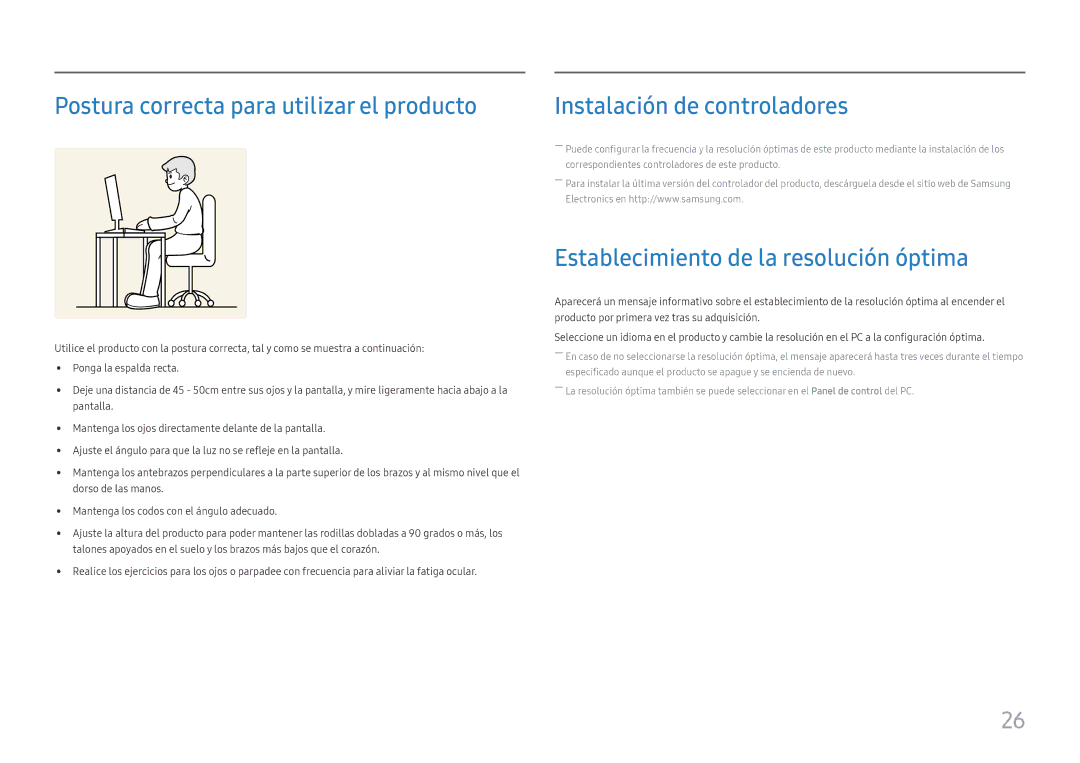 Samsung LS27H650FDUXEN, LS24H650GDUXEN Postura correcta para utilizar el producto, Establecimiento de la resolución óptima 