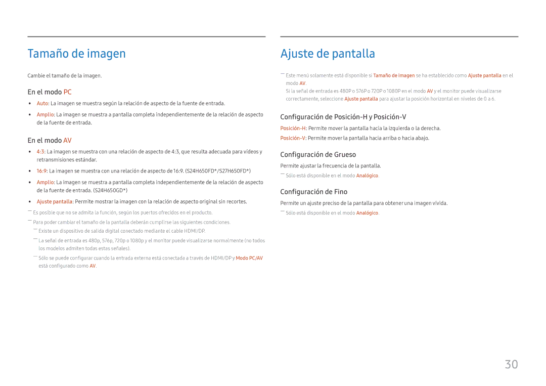 Samsung LS24H650GDUXEN, LS24H650FDUXEN, LS27H650FDUXEN manual Tamaño de imagen, Ajuste de pantalla 