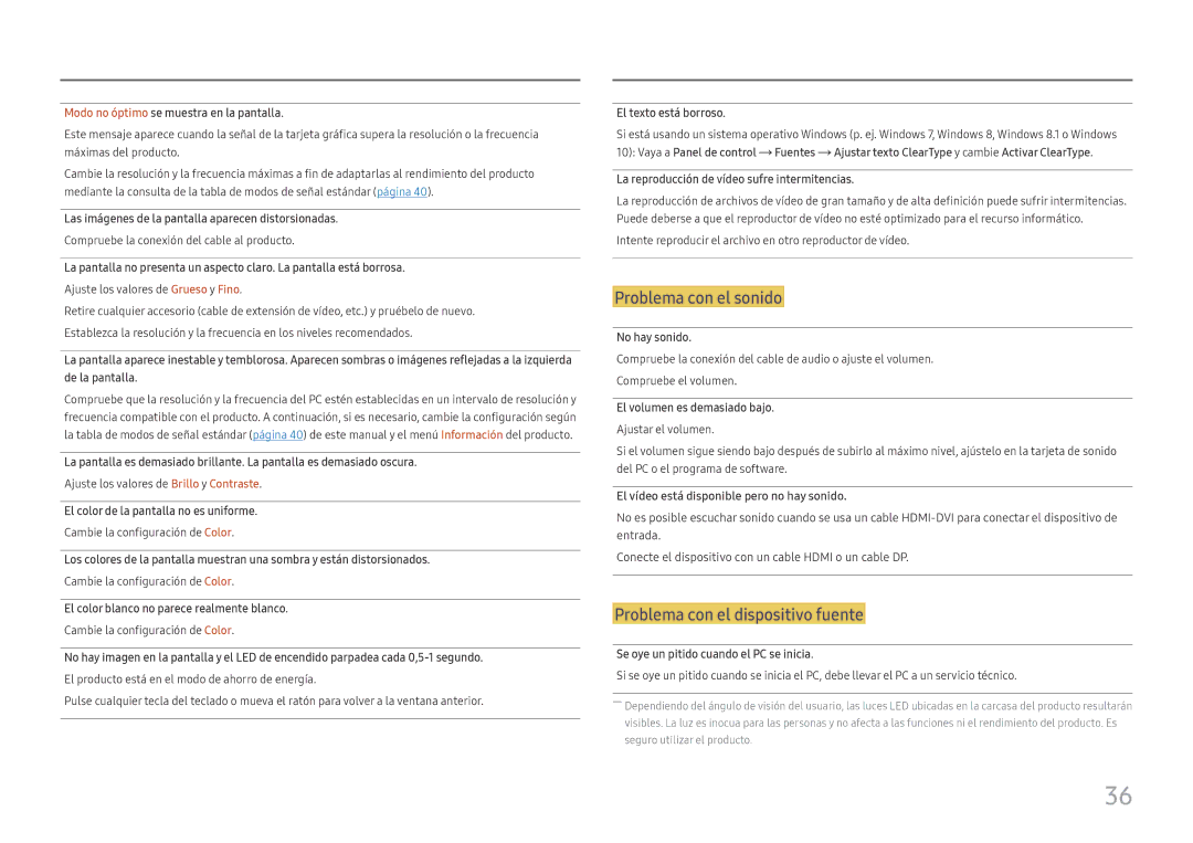 Samsung LS24H650GDUXEN, LS24H650FDUXEN, LS27H650FDUXEN manual Problema con el sonido 