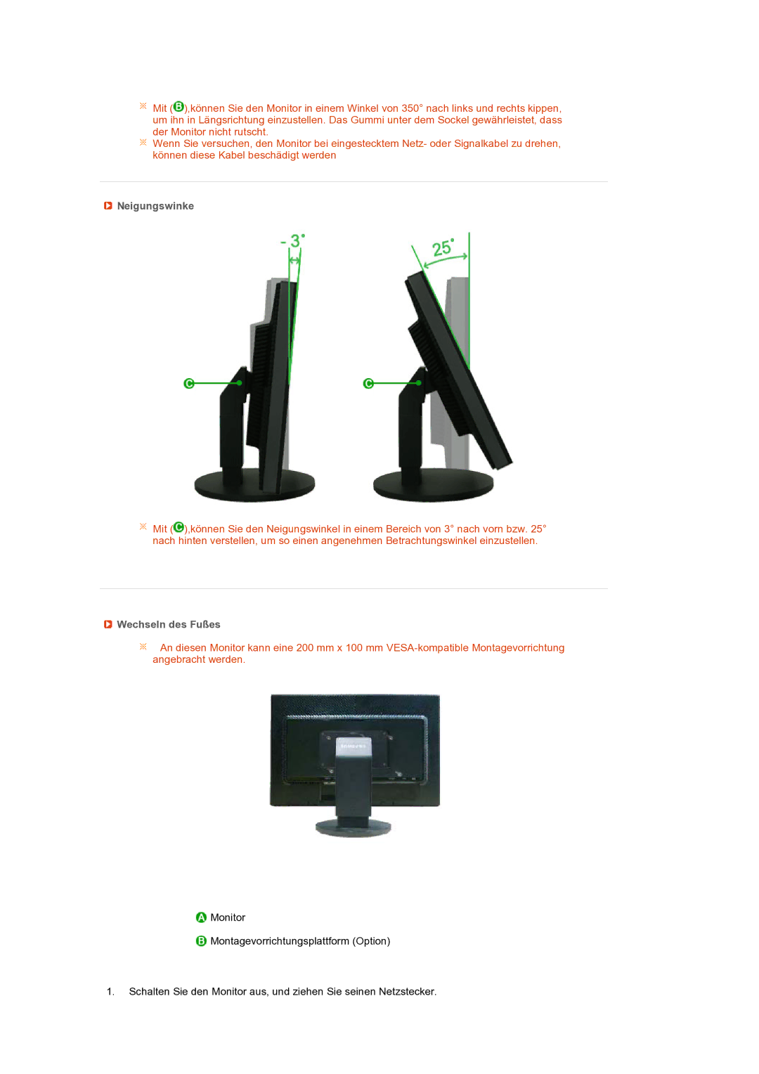 Samsung LS24HUBCBA/EDC, LS24HUBCBL/EDC manual Neigungswinke, Wechseln des Fußes 