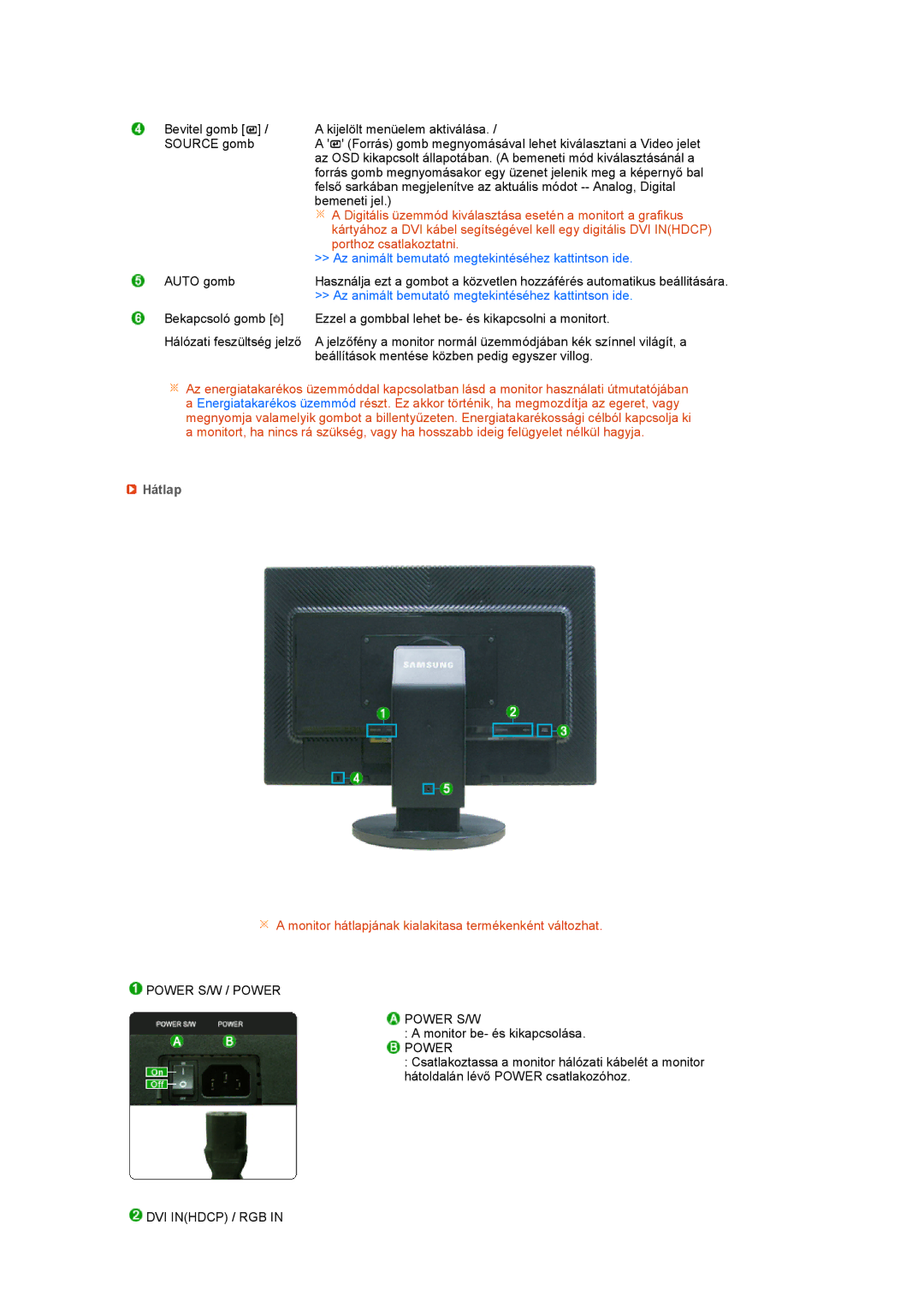 Samsung LS24HUBCBL/EDC, LS24HUBCBA/EDC manual Porthoz csatlakoztatni, Hátlap 