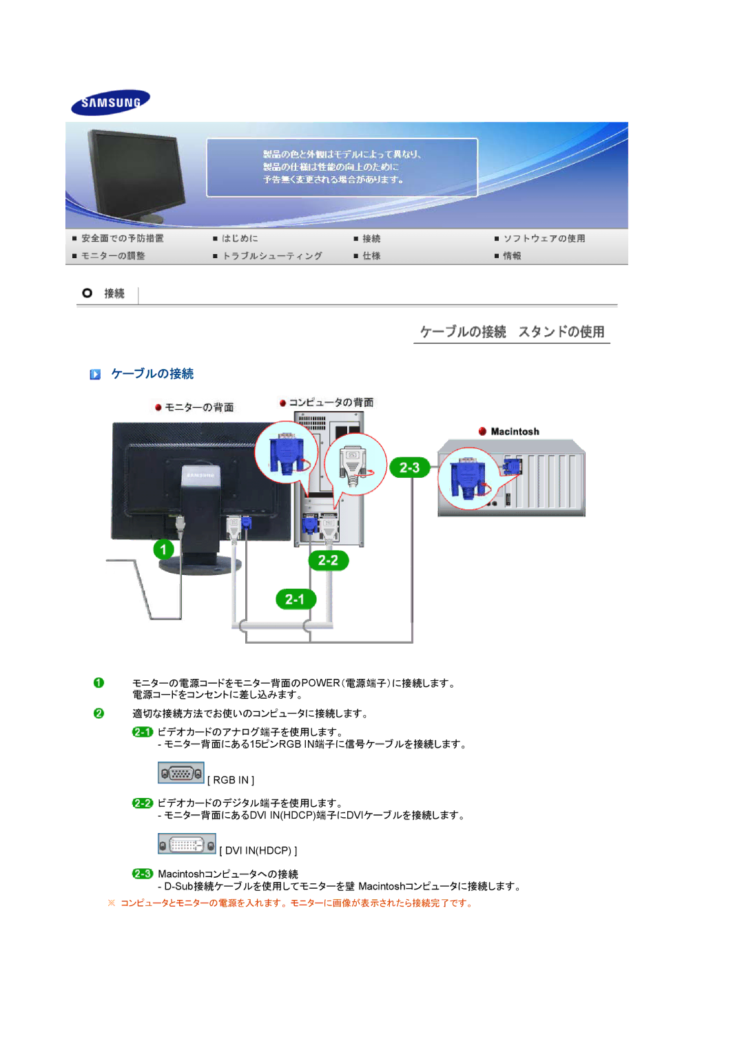 Samsung LS24HUBCBL/XSJ manual ケーブルの接続 