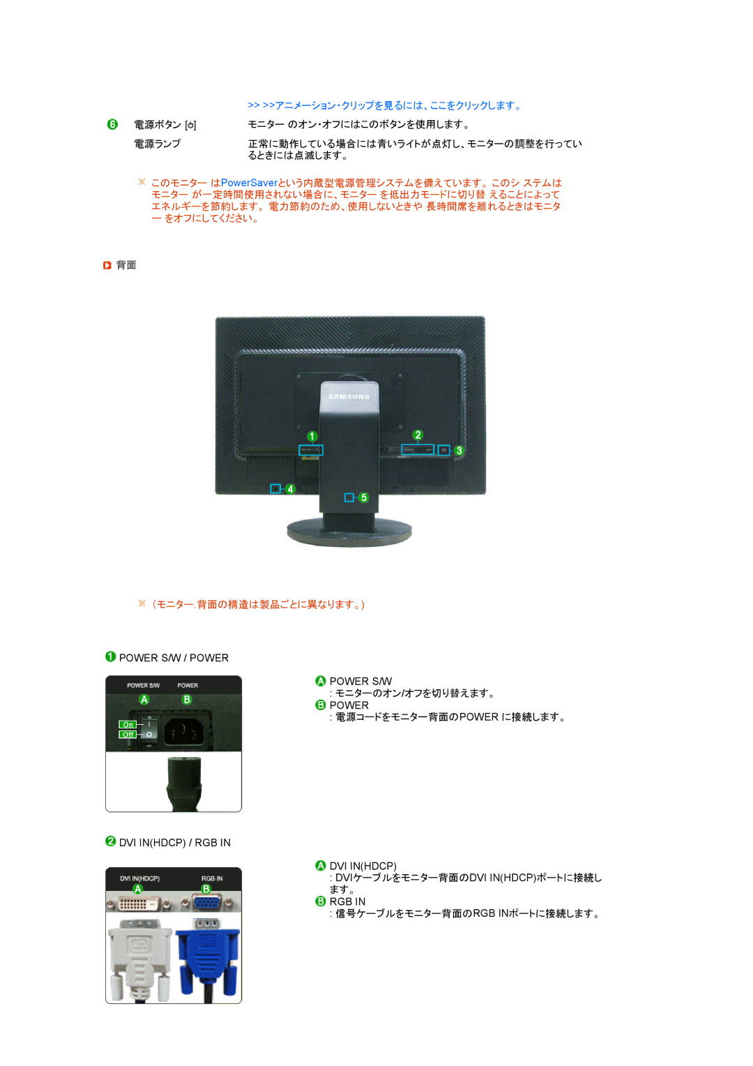 Samsung LS24HUBCBL/XSJ manual モニターのオン/オフを切り替えます。 