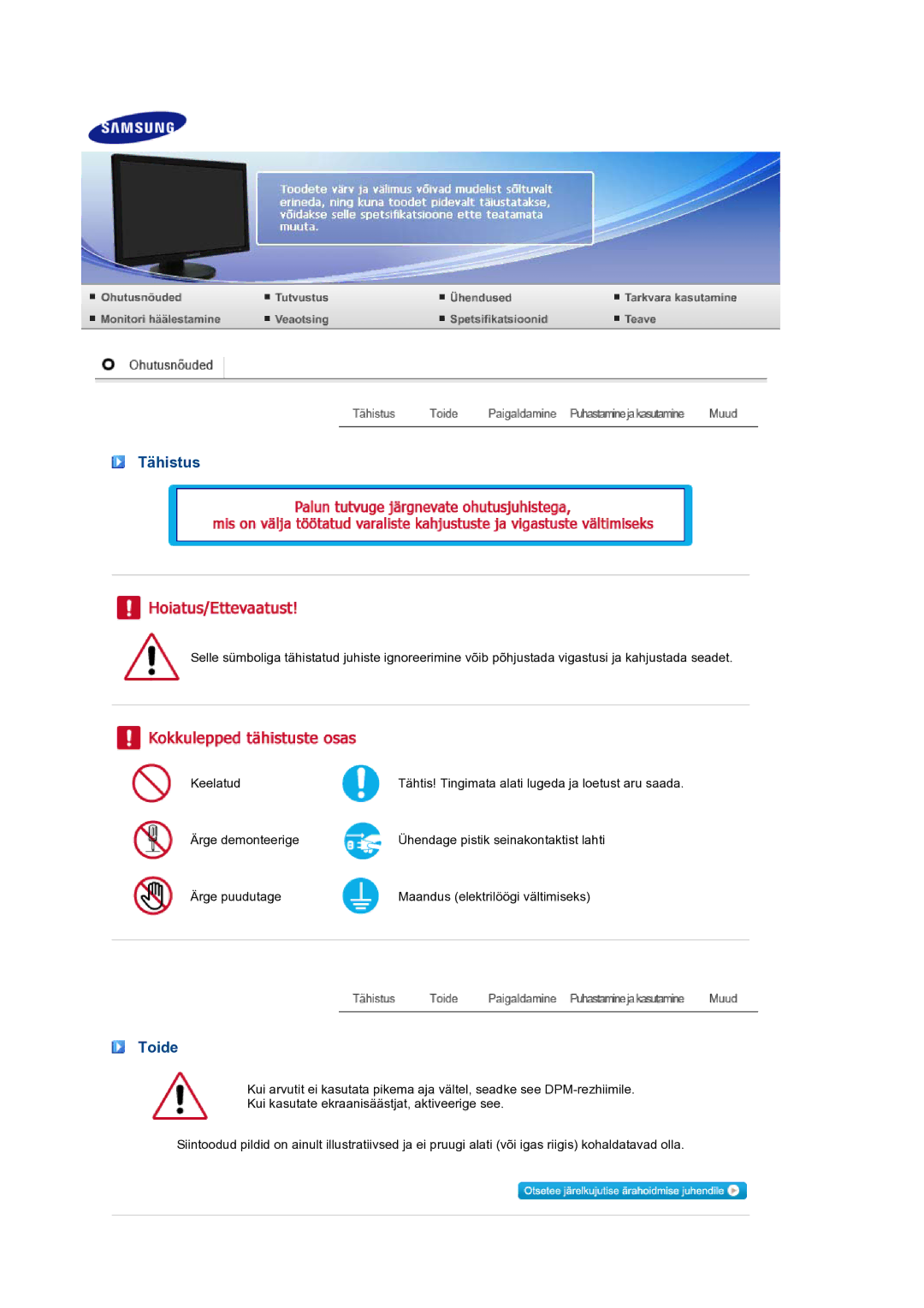 Samsung LS24HUBCBQ/EDC manual Tähistus, Toide 