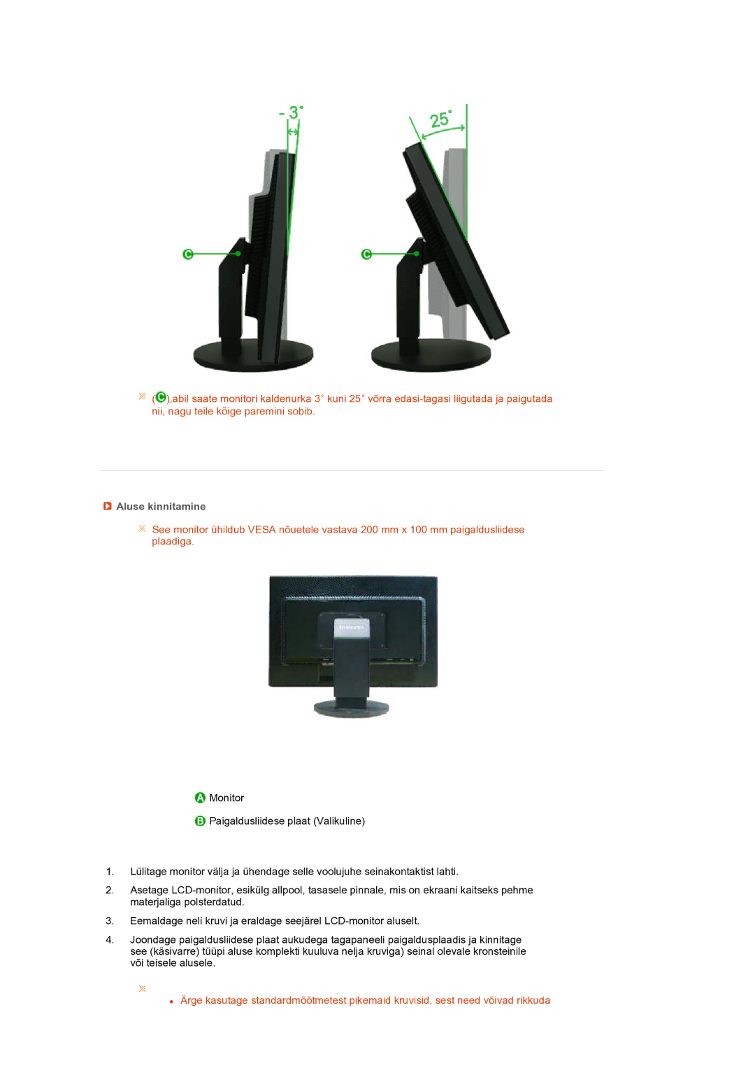 Samsung LS24HUBCBQ/EDC manual Aluse kinnitamine 