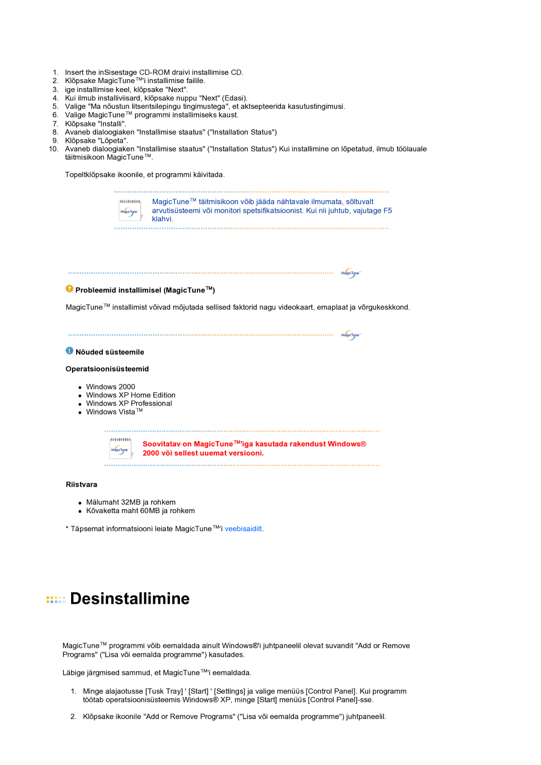 Samsung LS24HUBCBQ/EDC manual Desinstallimine 