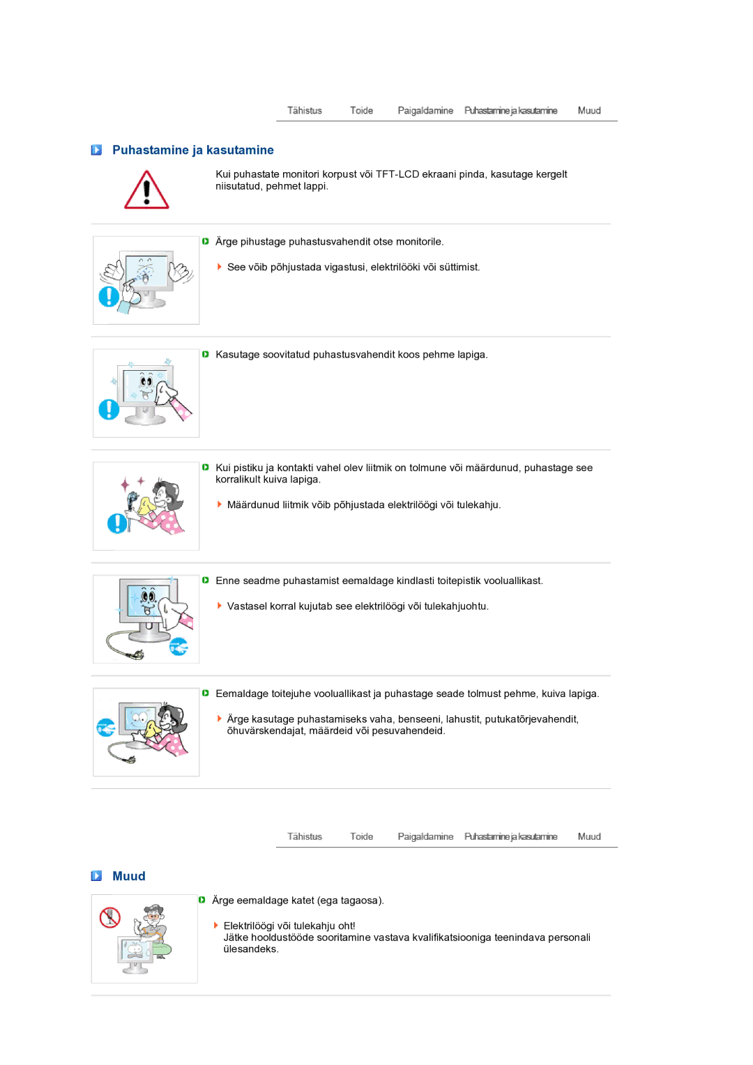 Samsung LS24HUBCBQ/EDC manual Puhastamine ja kasutamine, Muud 