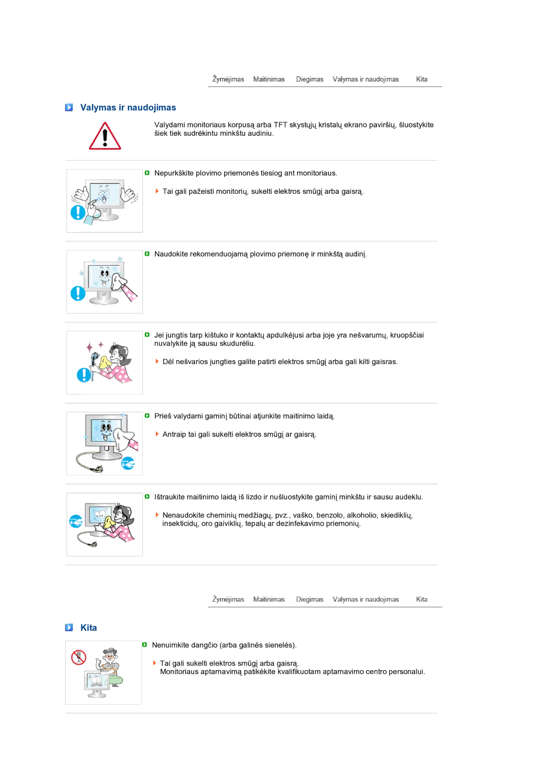 Samsung LS24HUBCBQ/EDC manual Valymas ir naudojimas, Kita 