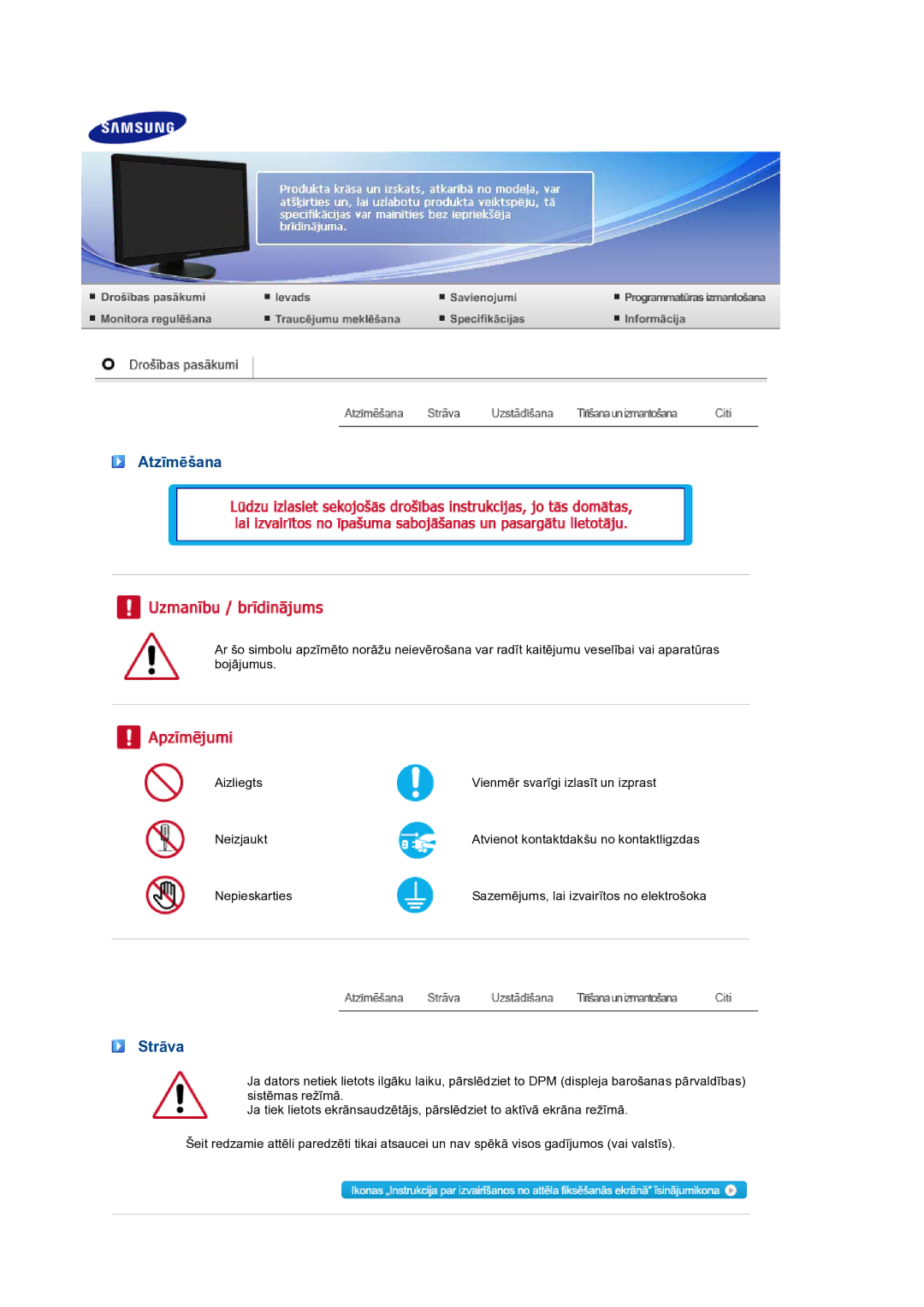 Samsung LS24HUBCBQ/EDC manual Atzīmēšana, Strāva 