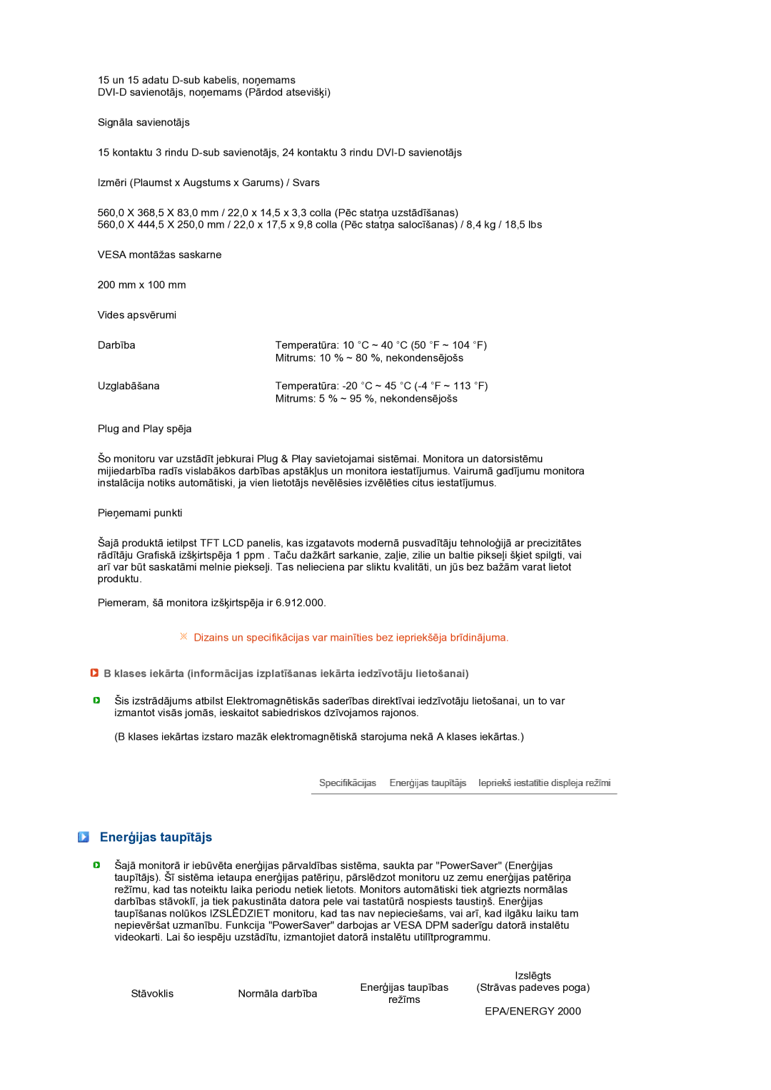 Samsung LS24HUBCBQ/EDC manual Enerģijas taupītājs, Epa/Energy 