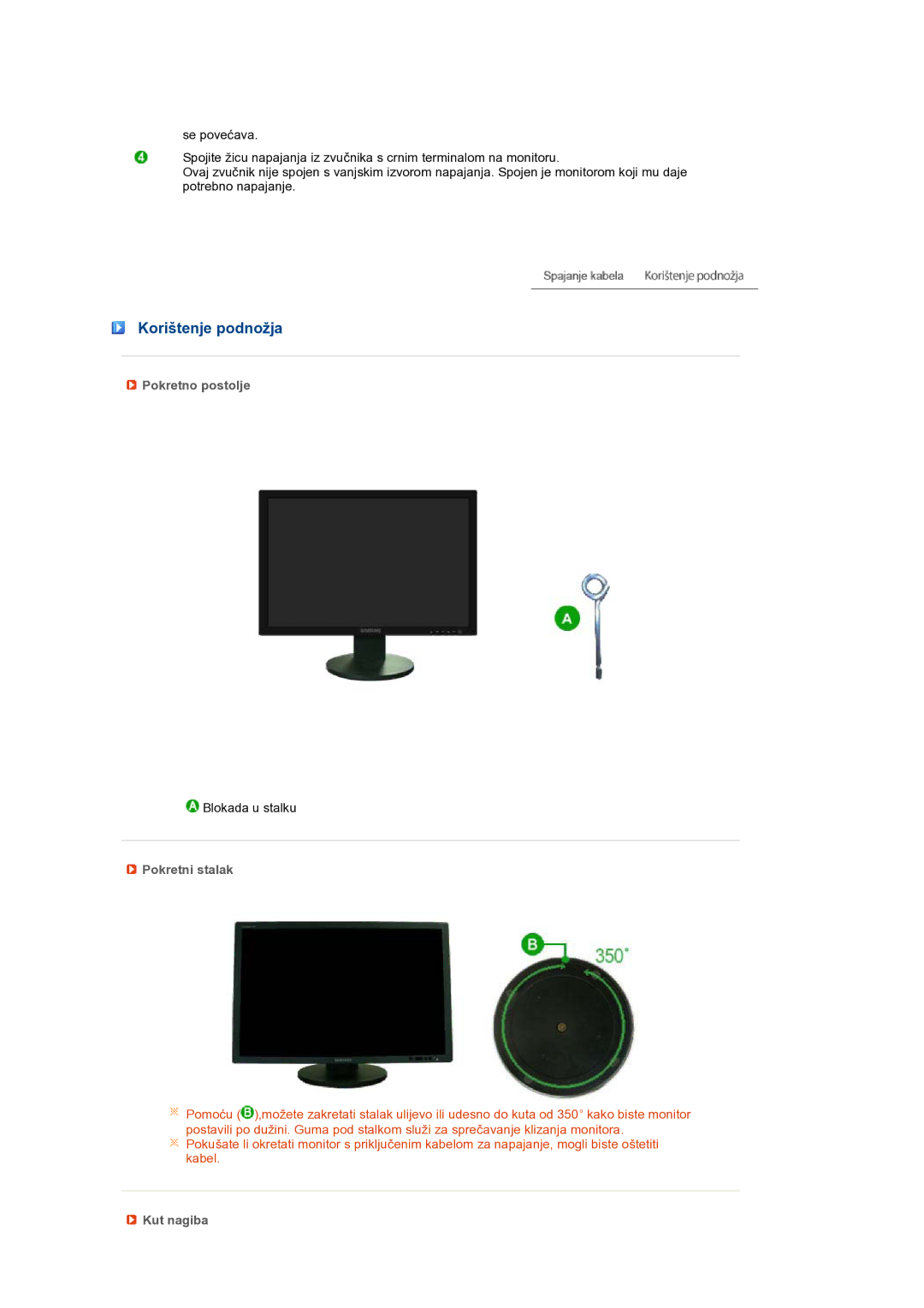 Samsung LS24HUBCBQ/EDC manual Korištenje podnožja, Pokretno postolje, Pokretni stalak, Kut nagiba 