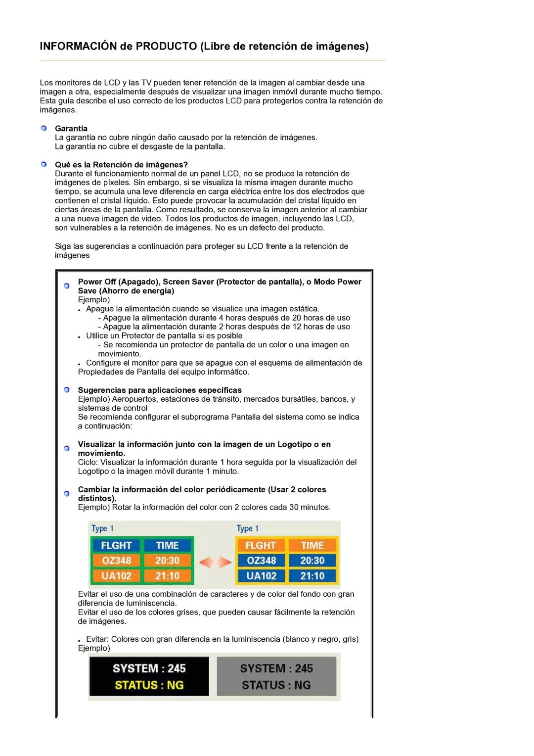 Samsung LS24HUBCBQ/EDC, LS24HUBCBS/EDC manual Información de Producto Libre de retención de imágenes 