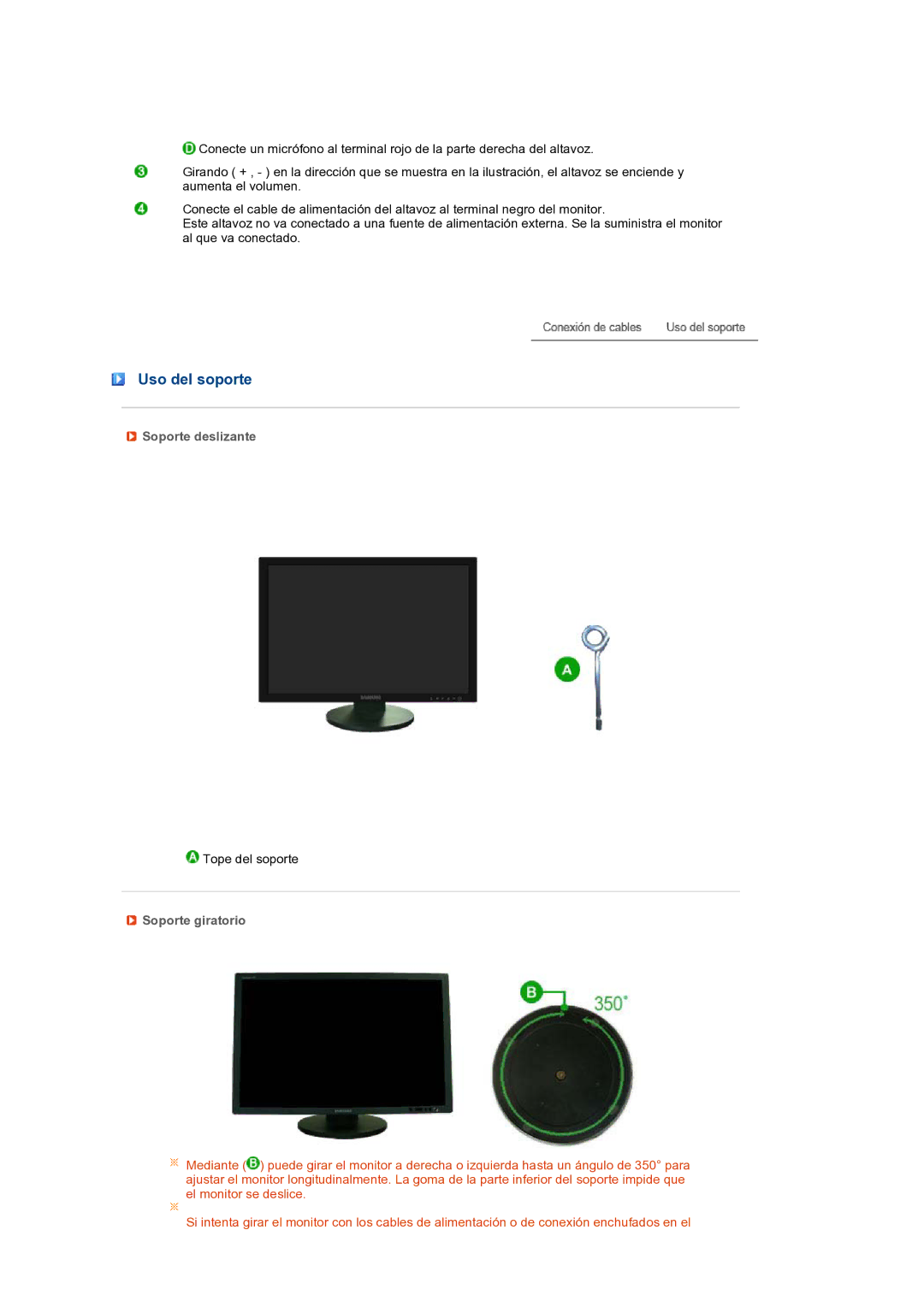 Samsung LS24HUBCBQ/EDC, LS24HUBCBS/EDC manual Uso del soporte, Soporte deslizante, Soporte giratorio 