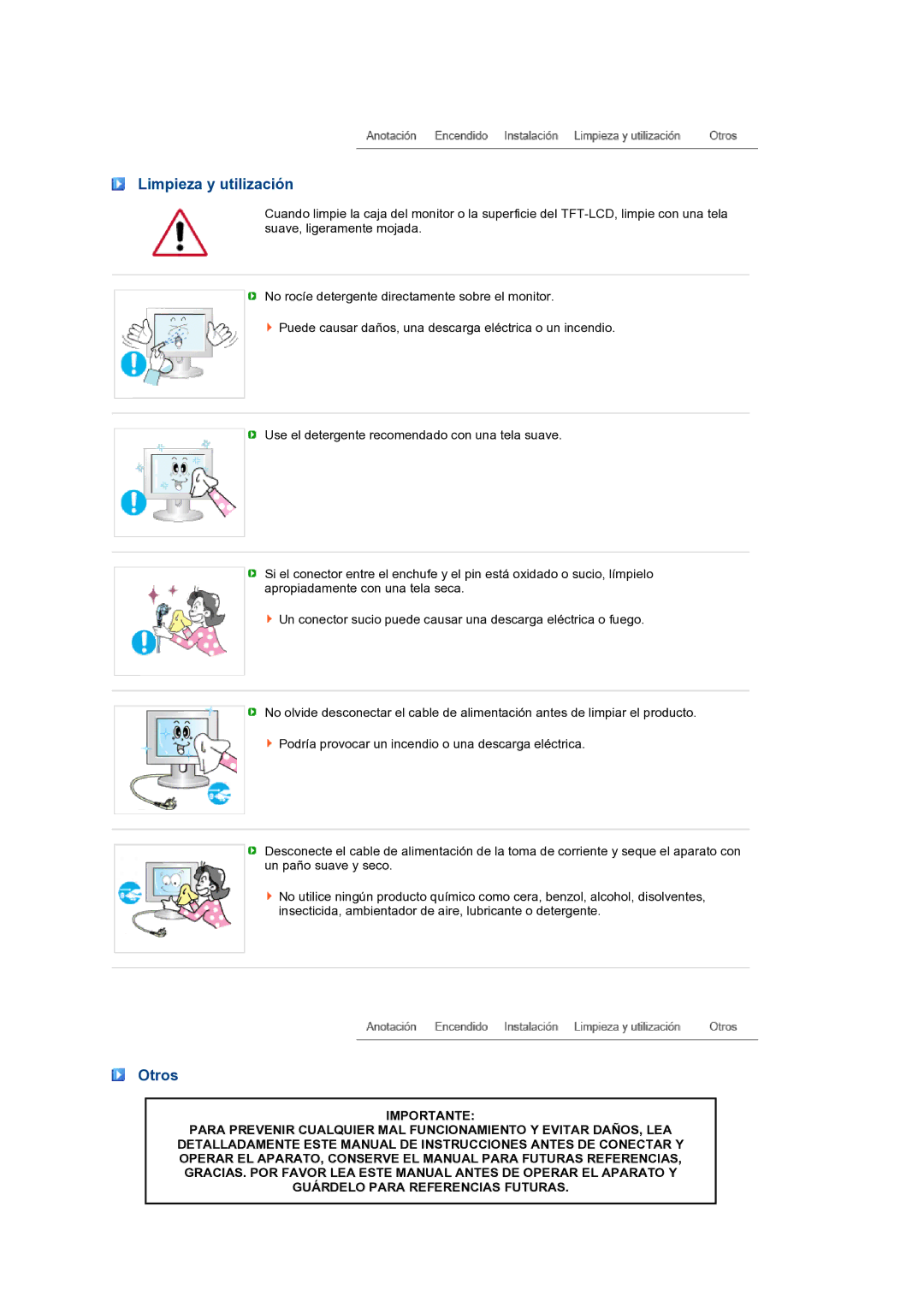 Samsung LS24HUBCBS/EDC, LS24HUBCBQ/EDC manual Limpieza y utilización, Otros 