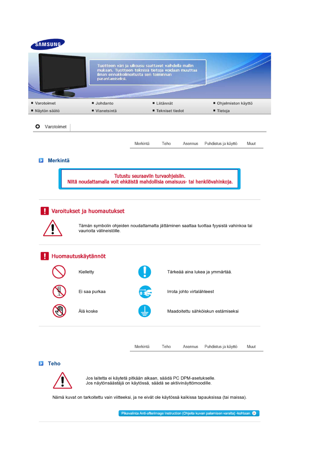 Samsung LS24HUBCBS/EDC, LS24HUBCBQ/EDC manual Merkintä, Teho 