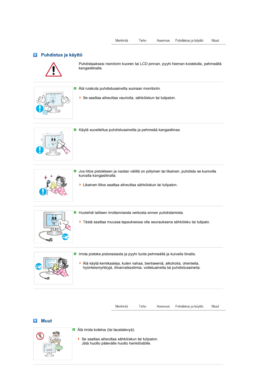 Samsung LS24HUBCBS/EDC, LS24HUBCBQ/EDC manual Puhdistus ja käyttö, Muut 