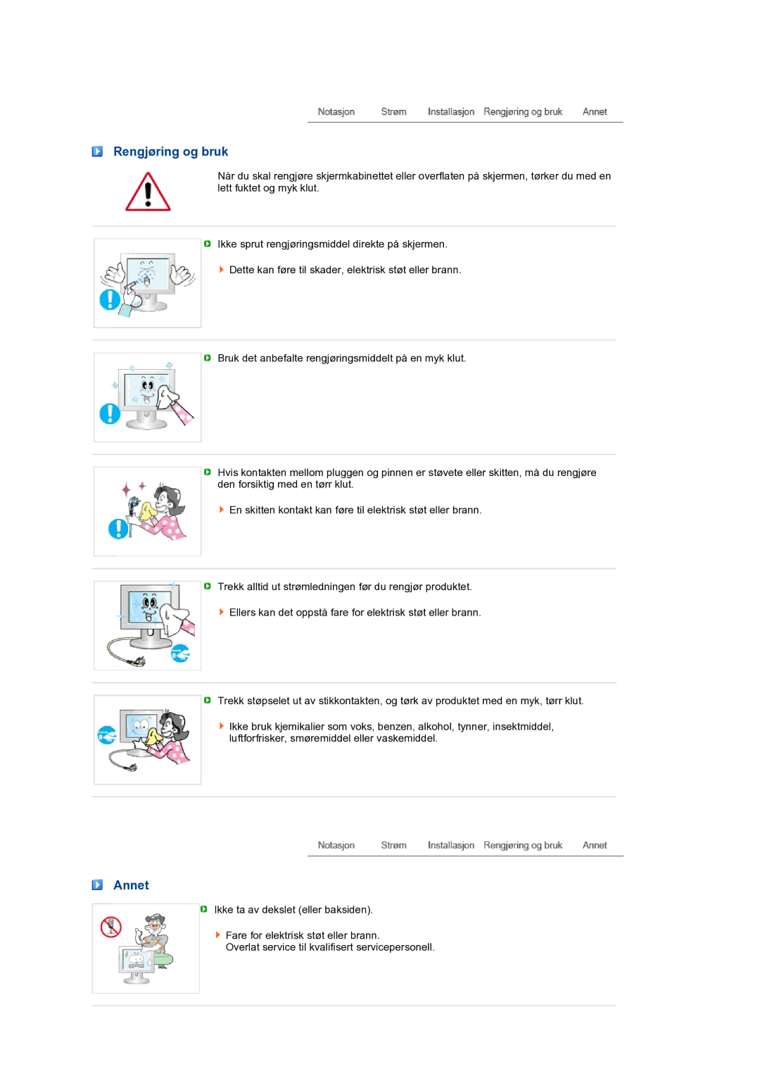 Samsung LS24HUBCBS/EDC, LS24HUBCBQ/EDC manual Rengjøring og bruk, Annet 