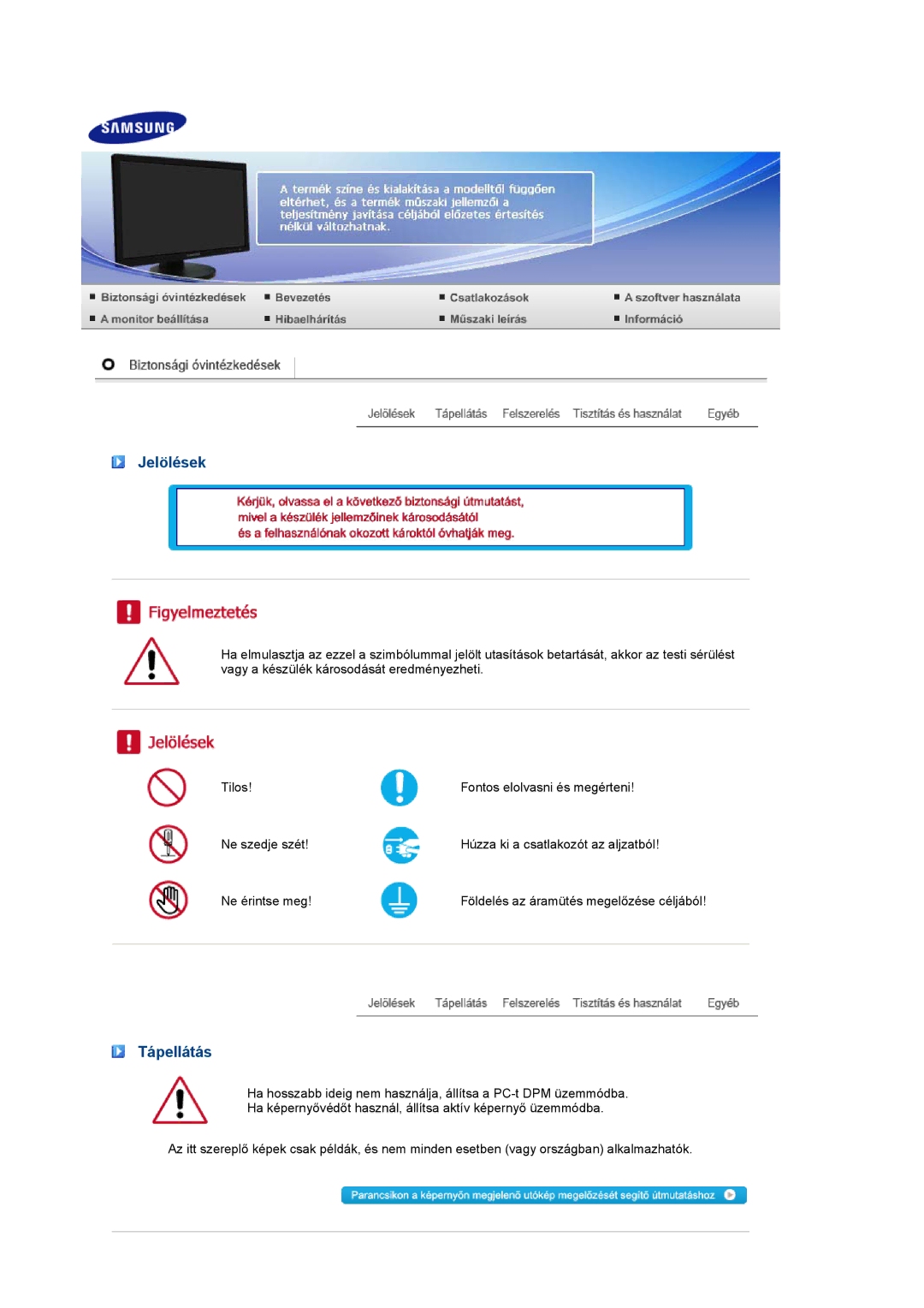 Samsung LS24HUBCBS/EDC, LS24HUBCBQ/EDC manual Jelölések, Tápellátás 