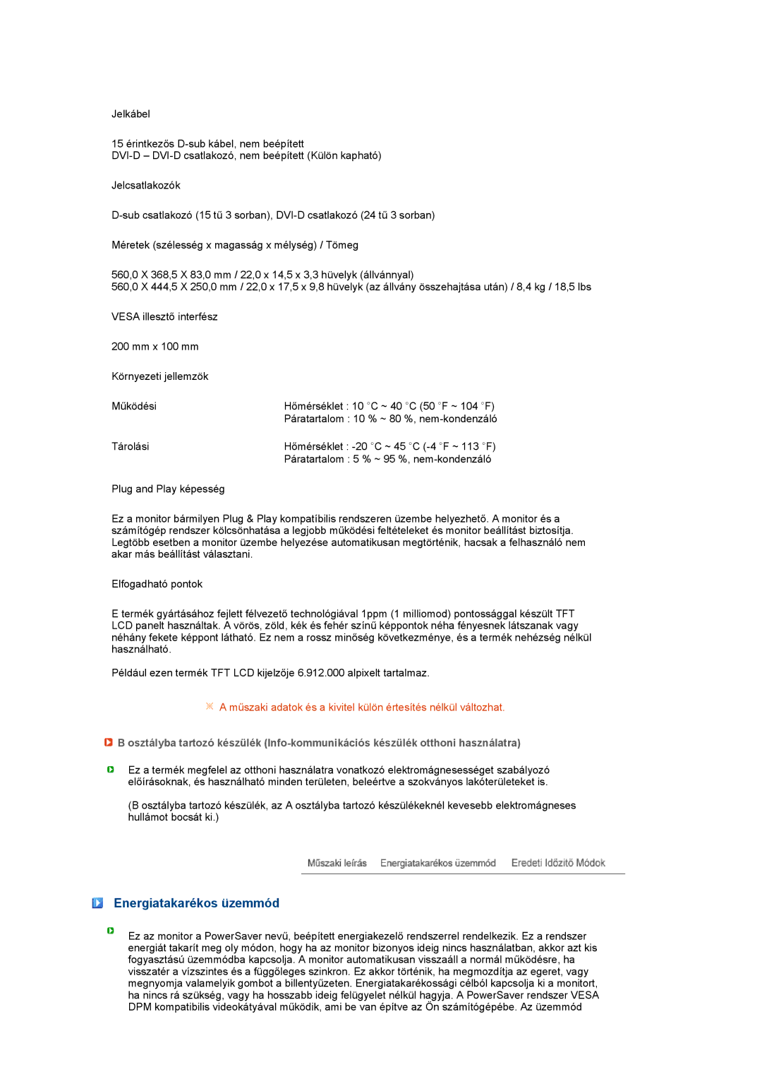 Samsung LS24HUBCBQ/EDC, LS24HUBCBS/EDC manual Energiatakarékos üzemmód 