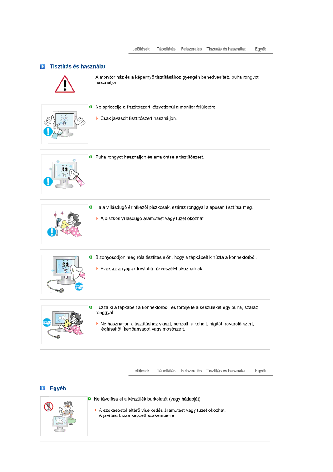 Samsung LS24HUBCBS/EDC, LS24HUBCBQ/EDC manual Tisztítás és használat, Egyéb 