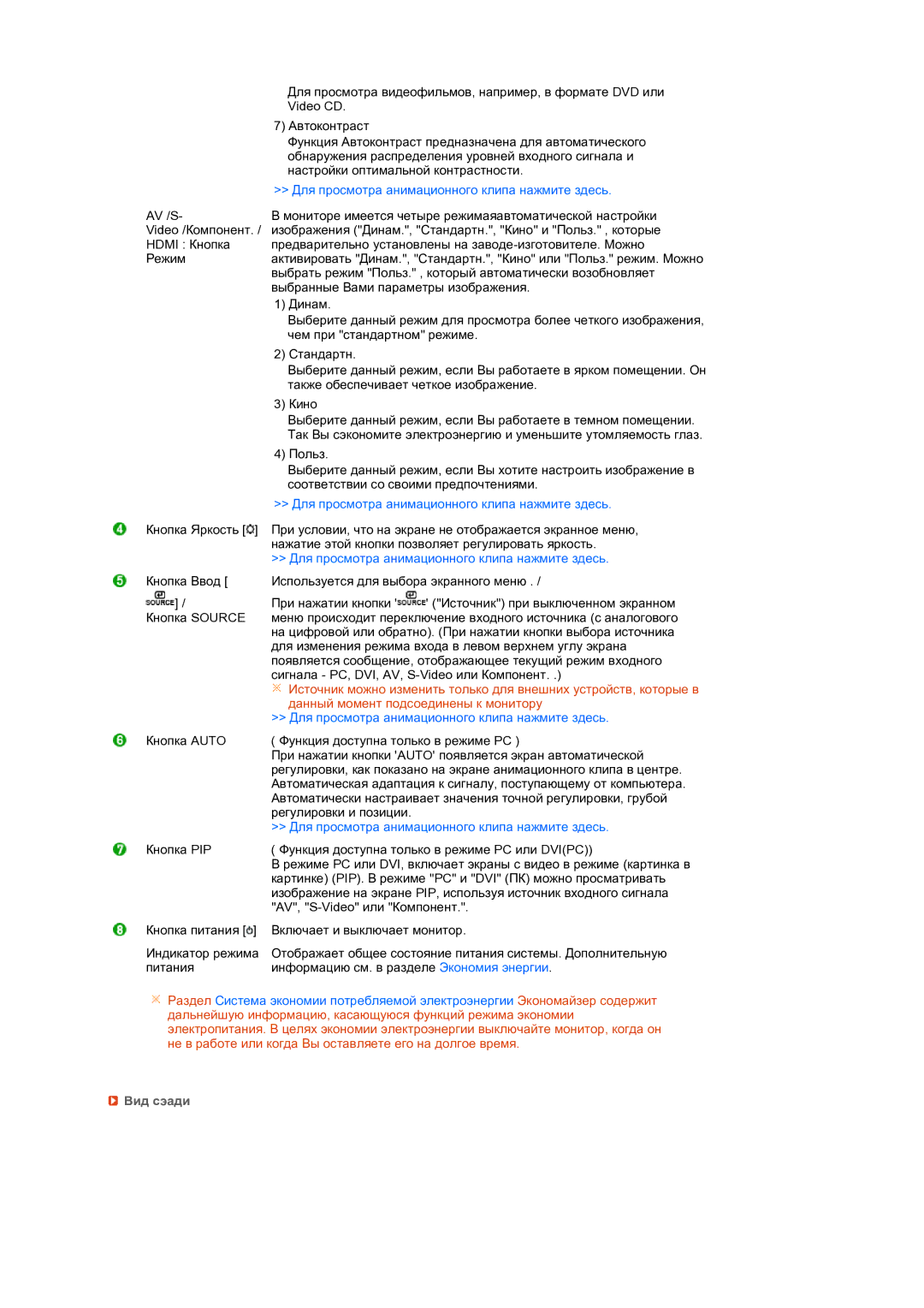 Samsung LS24HUCEB7/CI, LS24HUCEBQ/EDC manual Для просмотра анимационного клипа нажмите здесь, Вид сэади 