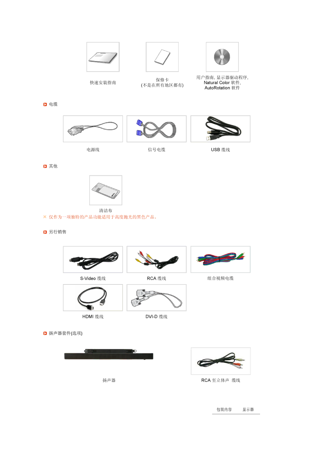 Samsung LS24HUCEBQSEDC, LS24HUCEBQ/EDC manual 仅作为一项独特的产品功能适用于高度抛光的黑色产品。, 另行销售, 扬声器套件选项 