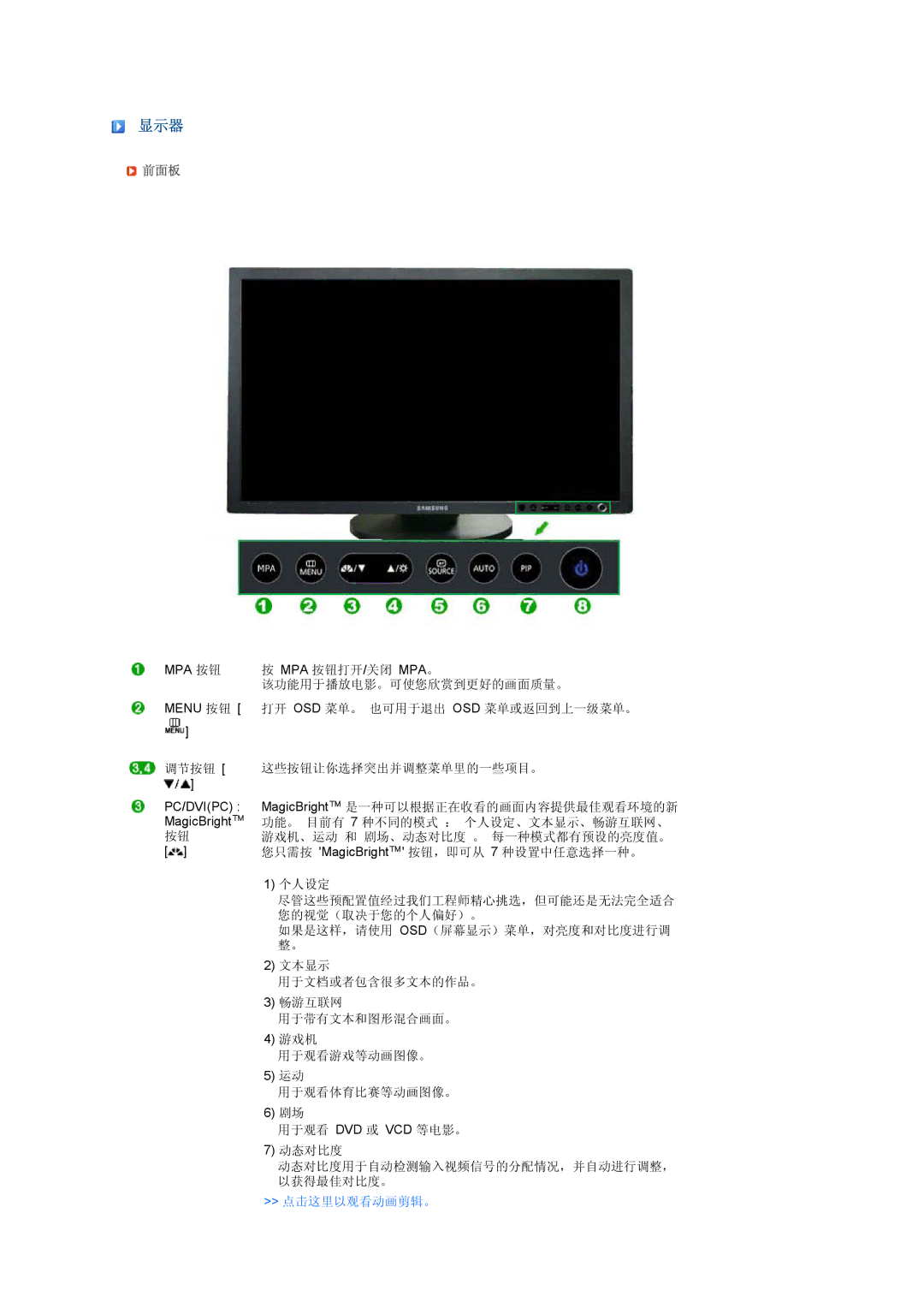 Samsung LS24HUCEBQ/EDC, LS24HUCEBQSEDC manual 显示器, 前面板 