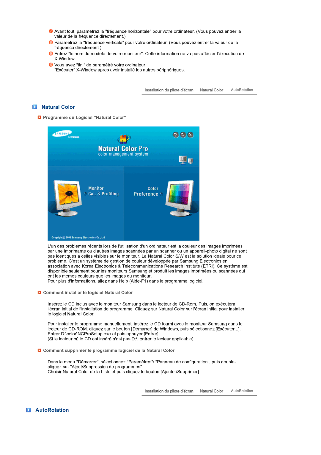 Samsung LS24HUCEBQ/EDC AutoRotation, Programme du Logiciel Natural Color, Comment installer le logiciel Natural Color 