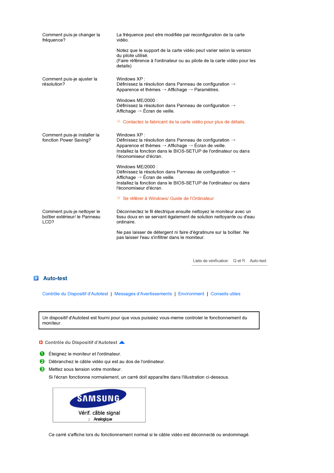 Samsung LS24HUCEBQ/EDC manual Auto-test, Contrôle du Dispositif dAutotest 