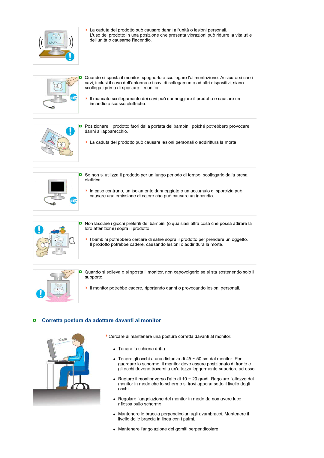 Samsung LS24HUCEBQ/EDC manual Corretta postura da adottare davanti al monitor 