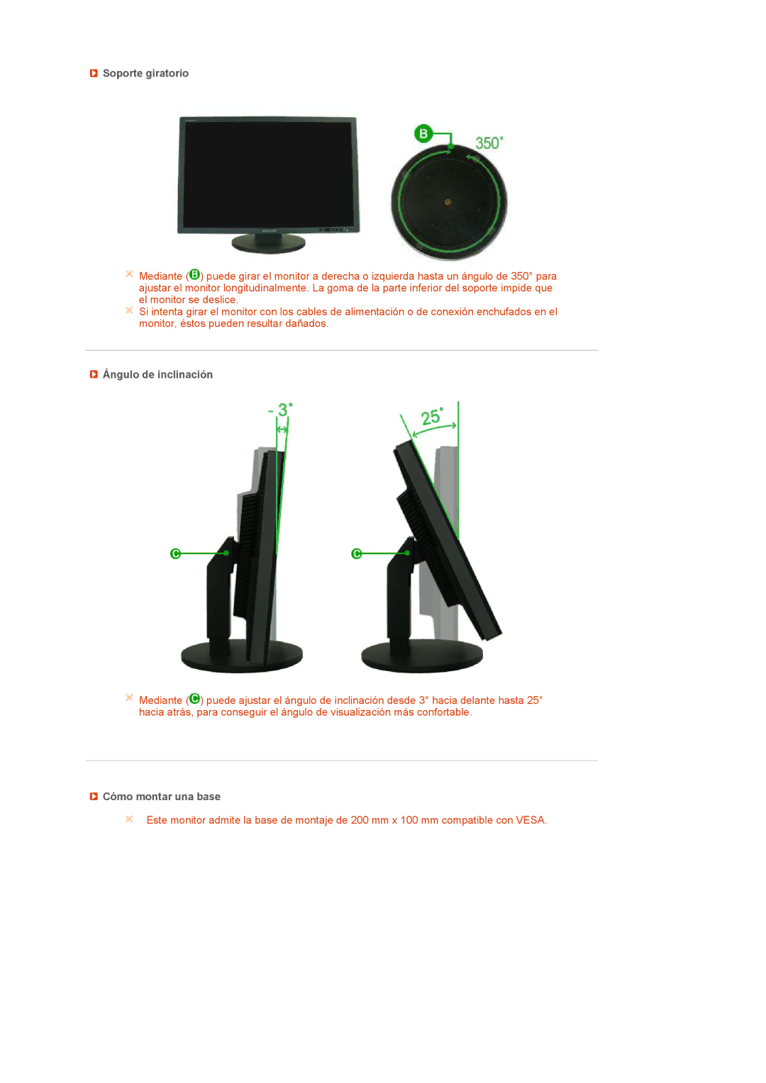 Samsung LS24HUCEBQ/EDC manual Soporte giratorio, Ángulo de inclinación, Cómo montar una base 