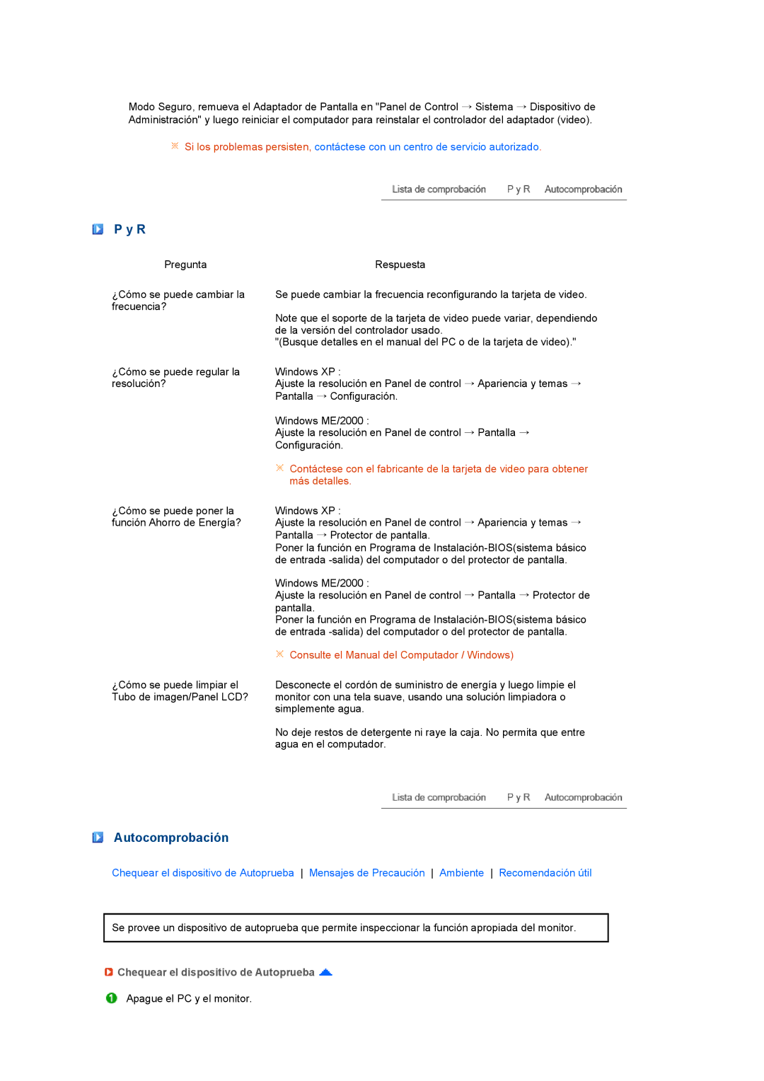 Samsung LS24HUCEBQ/EDC manual Autocomprobación, Chequear el dispositivo de Autoprueba 