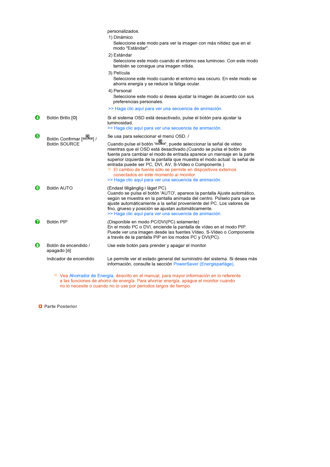 Samsung LS24HUCEBQ/EDC manual Parte Posterior 