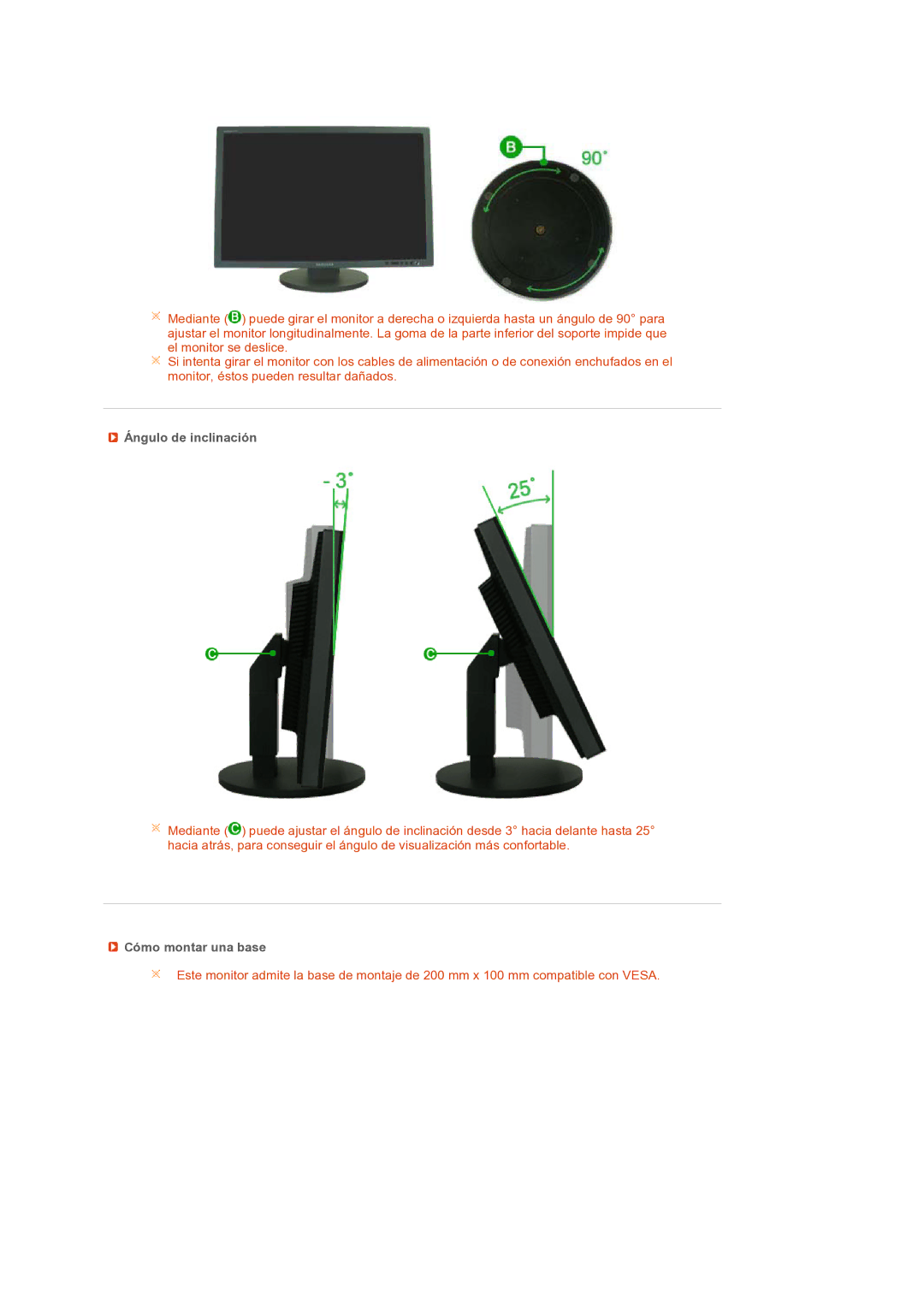 Samsung LS24HUCEBQ/EDC manual Ángulo de inclinación, Cómo montar una base 