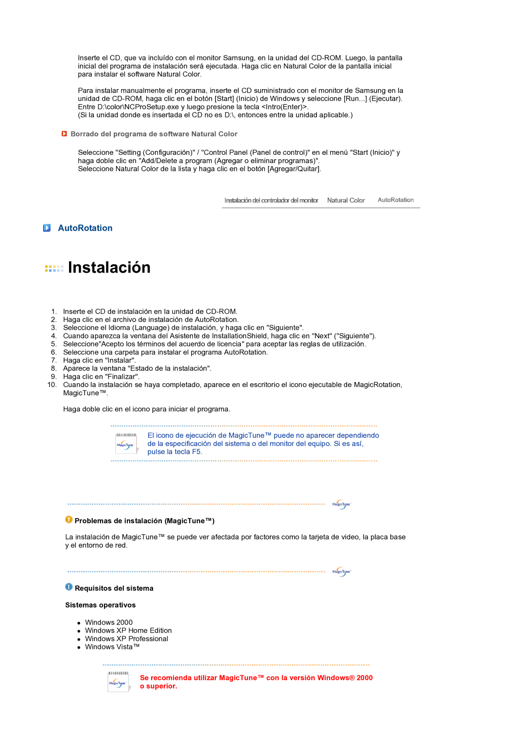 Samsung LS24HUCEBQ/EDC manual AutoRotation, Borrado del programa de software Natural Color 