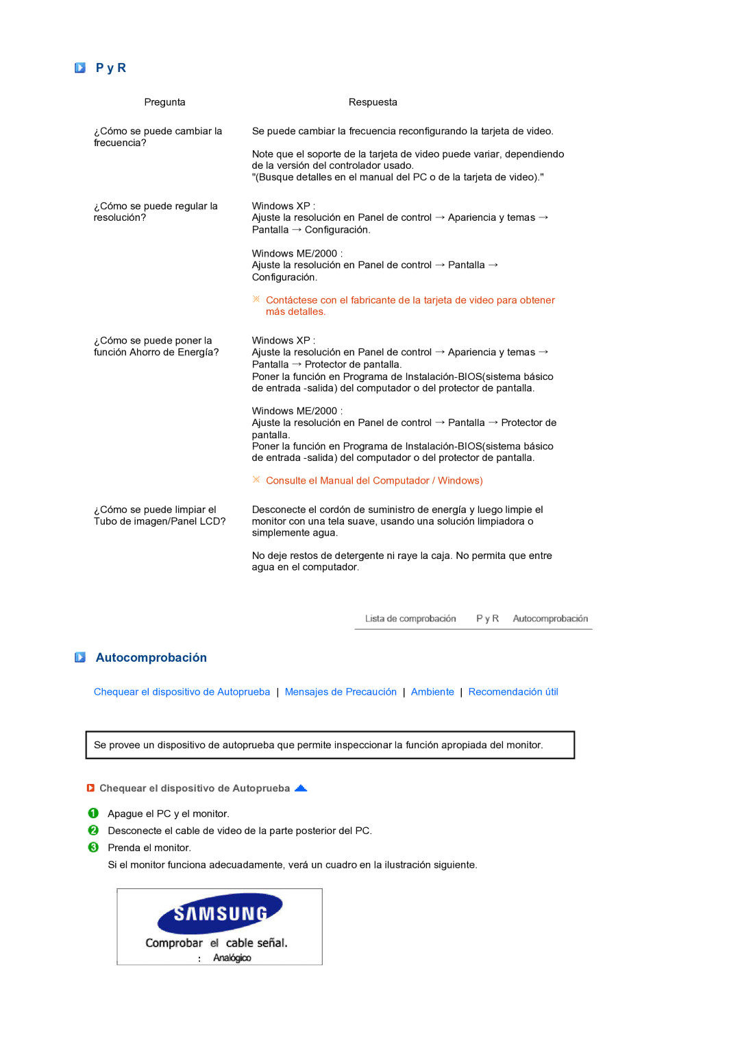 Samsung LS24HUCEBQ/EDC manual Autocomprobación, Chequear el dispositivo de Autoprueba 