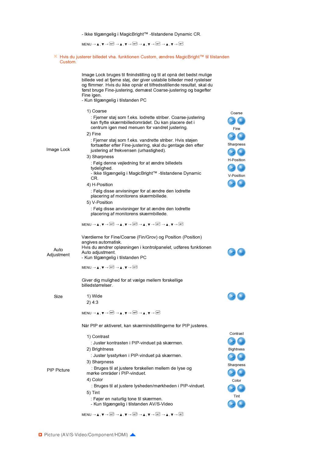 Samsung LS24HUCEBQ/EDC manual Picture AV/S-Video/Component/HDMI 