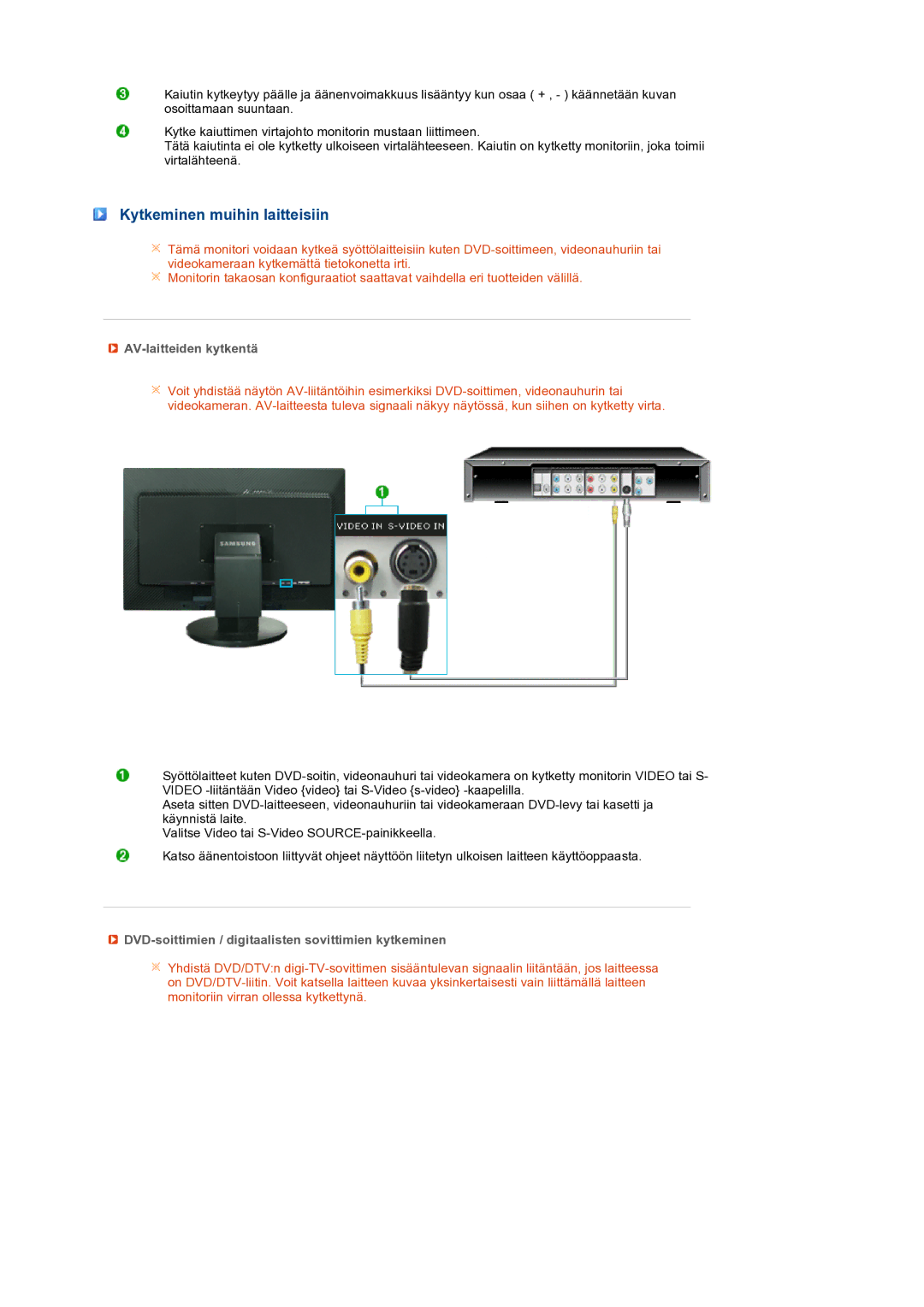 Samsung LS24HUCEBQ/EDC manual Kytkeminen muihin laitteisiin, AV-laitteiden kytkentä 