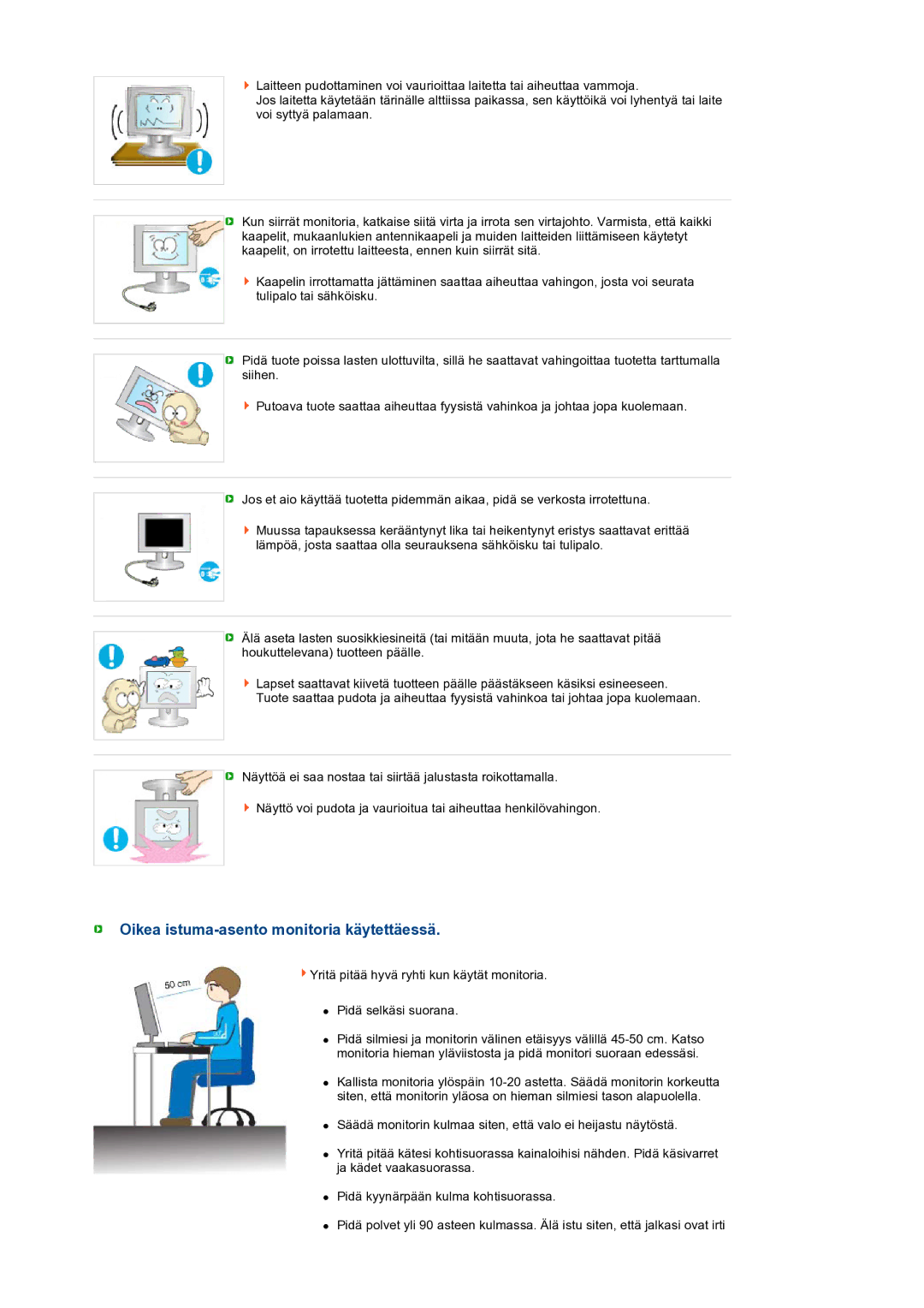 Samsung LS24HUCEBQ/EDC manual Oikea istuma-asento monitoria käytettäessä 