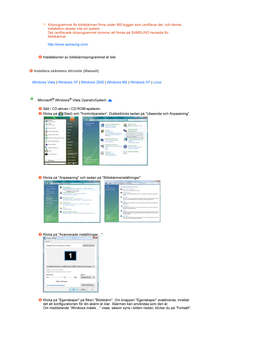 Samsung LS24HUCEBQ/EDC manual Installera skärmens drivrutin Manuell 