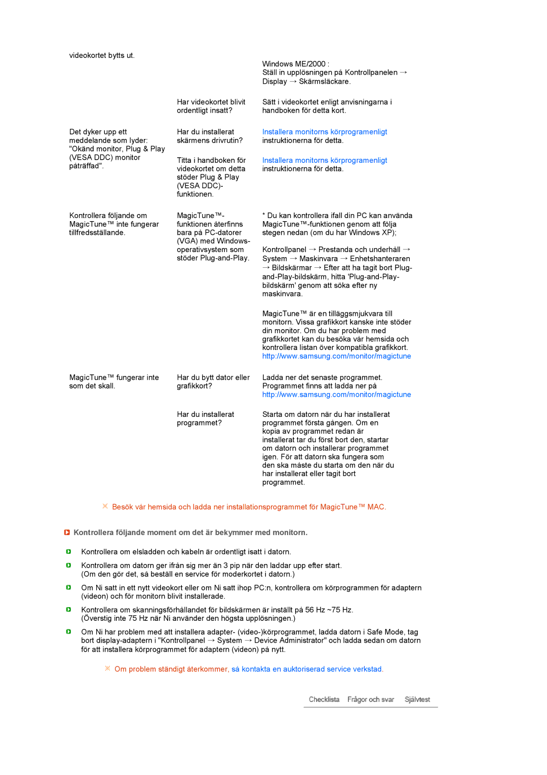 Samsung LS24HUCEBQ/EDC manual Vesa DDC, Kontrollera följande moment om det är bekymmer med monitorn 