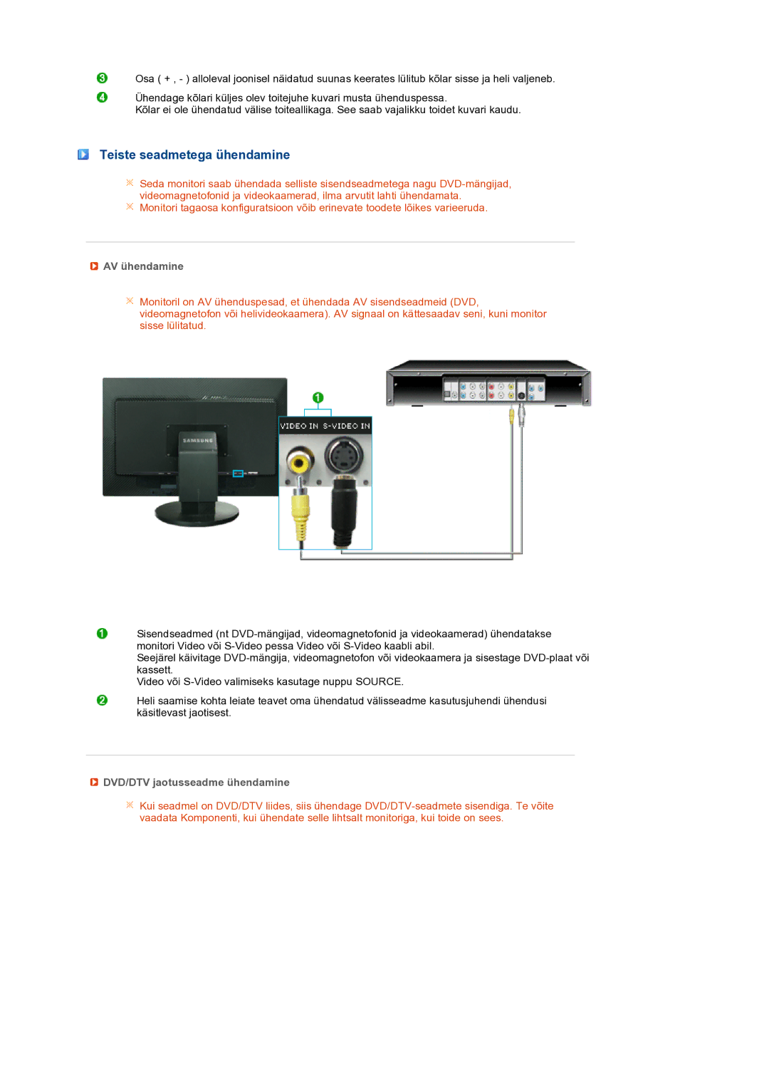 Samsung LS24HUCEBQ/EDC manual Teiste seadmetega ühendamine, AV ühendamine, DVD/DTV jaotusseadme ühendamine 